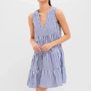 Pomander Place Women XL Stripe Cotton Poplin Kenzo Dress Sleeveless Blue White